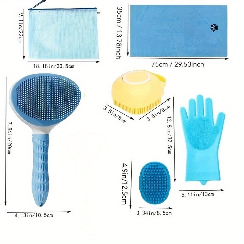 6-Piece Pet Grooming Kit – Brush, Microfiber Towel, Washing Gloves & Shedding Tool