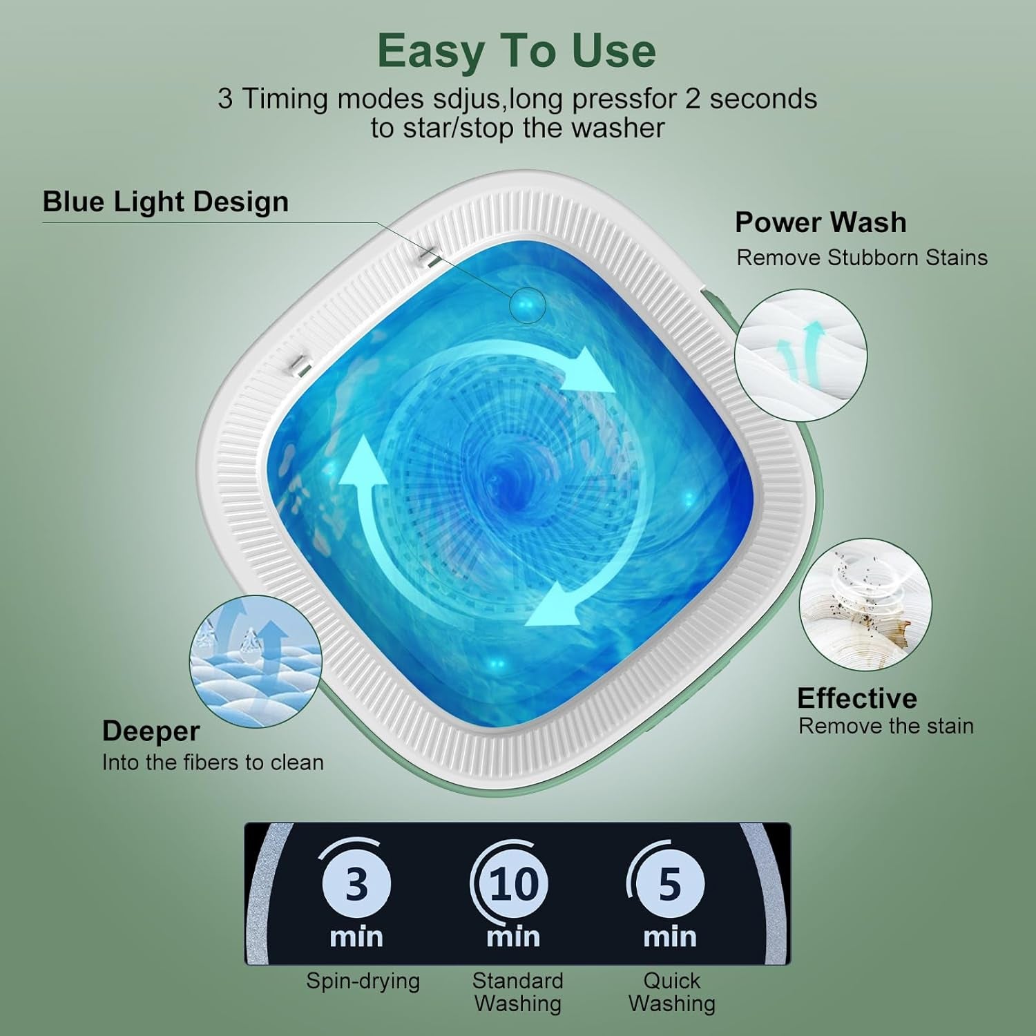 Portable Washing Machine, 12L Upgraded Mini Washing Machine with Spin Basket, Foldable Washer Cleaning for Underwear, Baby Clothes Socks and Small Items, Small Washer for Apartments, Dorm,Rv (Green)