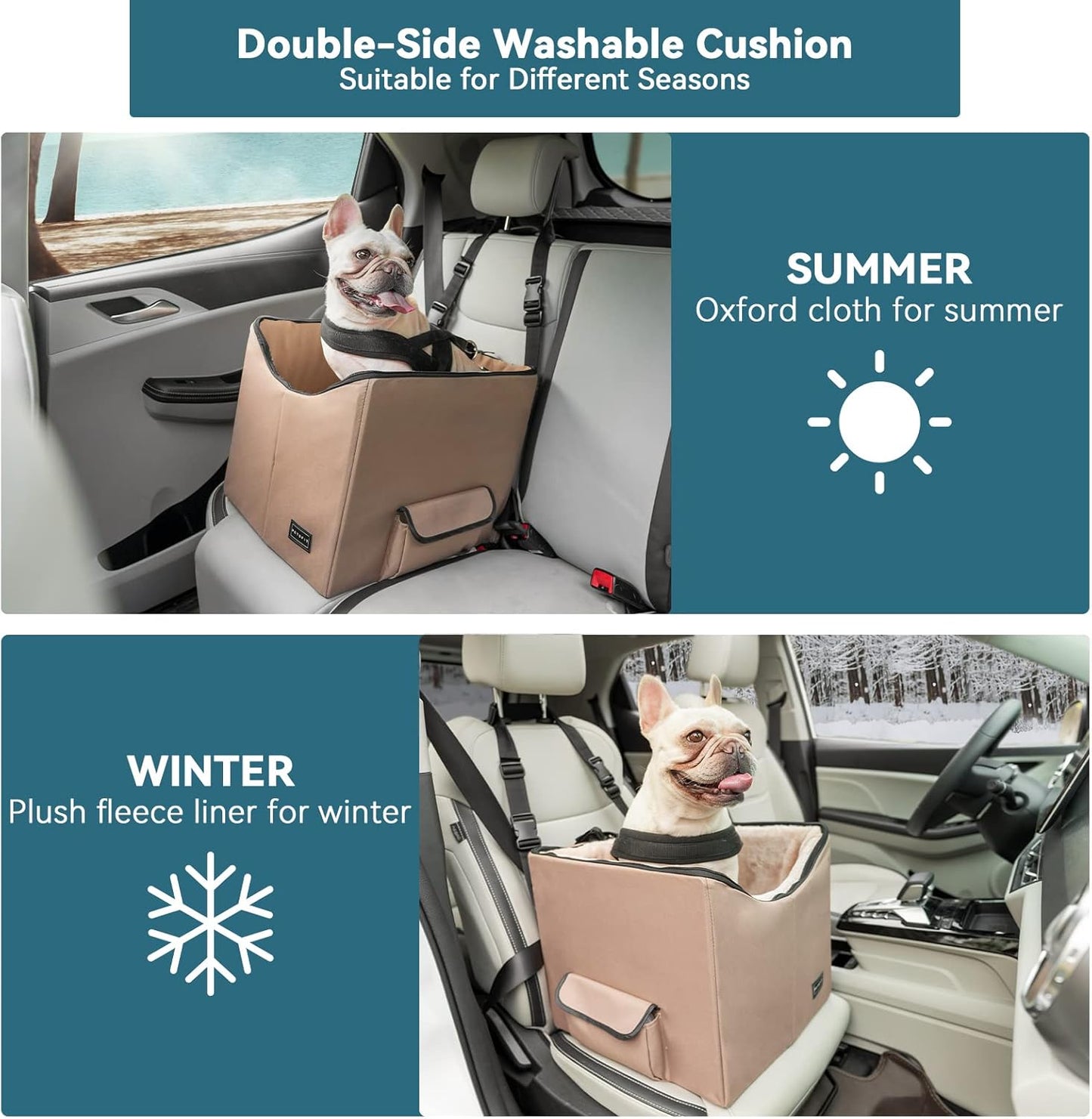 Dog Booster Seat, Washable Pet Car Booster Bucket Seat with Portable Carrying Case for Puppy, Cats, Small Dogs (Small, Tan)