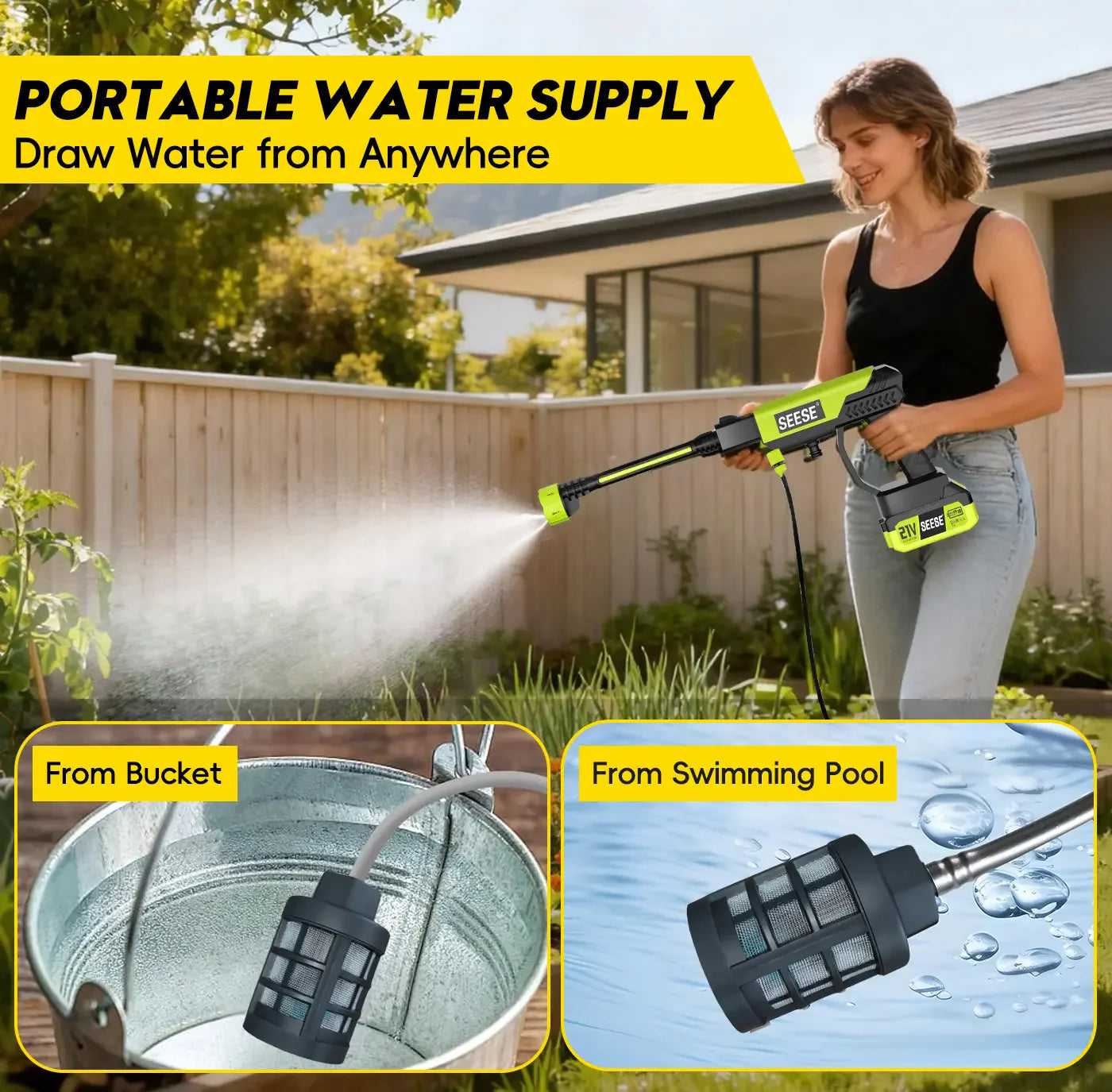【Fathersdaygift】Seese Cordless Pressure Washer and Single Port Charger Base, Bottle Portable Washer for Car,Home Cleaning & Garden Watering Fathersdaygift