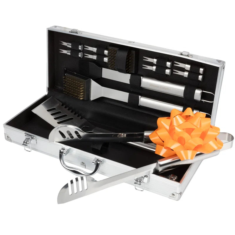 16-Piece BBQ Grill Accessories Set - Barbecue Tool Kit with Aluminum Case for Home Grilling - Great Gift for Birthday or Father’S Day by