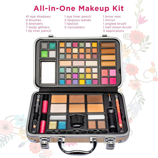 Makeup Kit Gift Set - 41 Eye Shadows, 7 Body Glitters, 1 Lip Liner Pencil, 1 Lipsticks, 4 Blushs, Eye Liner Pencil, 5 Concealers, 2 Lip Gloss, 5 Bronzers, Mirror