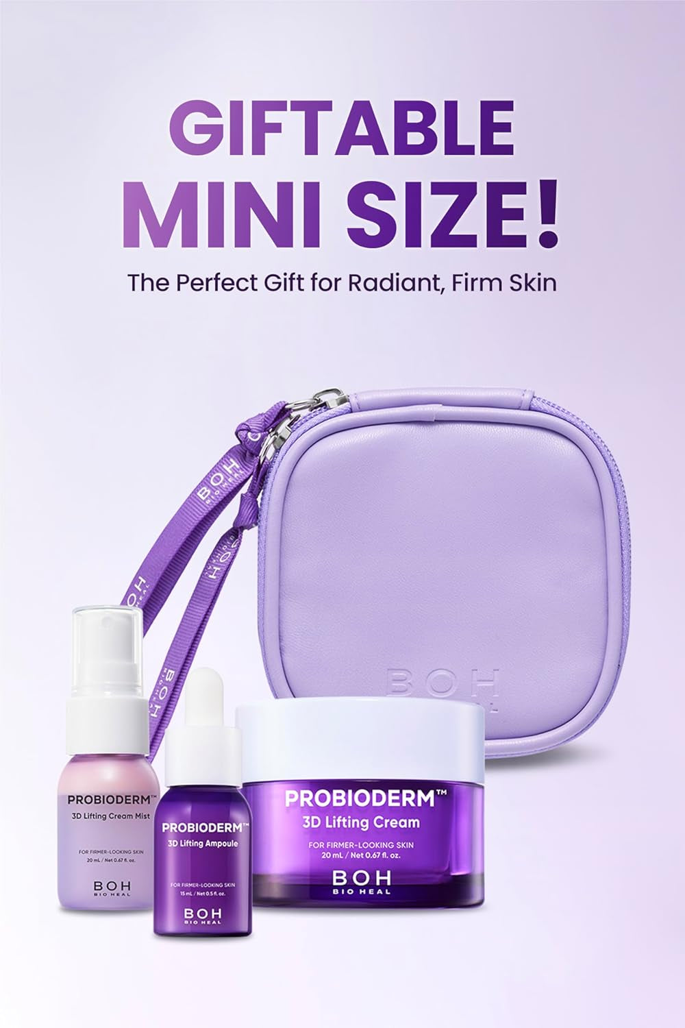 Probioderm 3D Lifting Travel Size Skin Care Kit | Korean Skincare Set for Firming & Hydration, with Ampoule, Face Moisturizer & Serum Spray | Mini Travel Essentials & Gift Set for Women