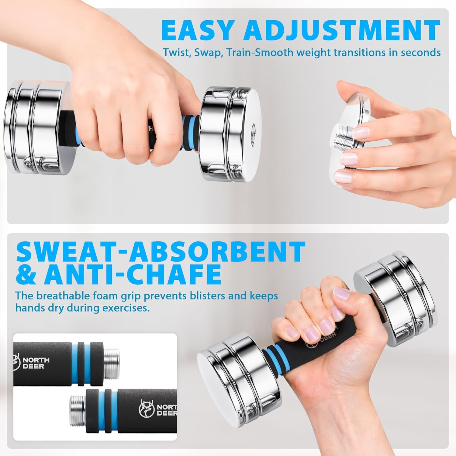 Steel Dumbbells Ultracompact & Adjustable Chrome Dumbbell with Foam Handles 5Lb 10Lb 15Lb 20Lb 30Lb 50Lb Home Gym Workout (Choice of Size)