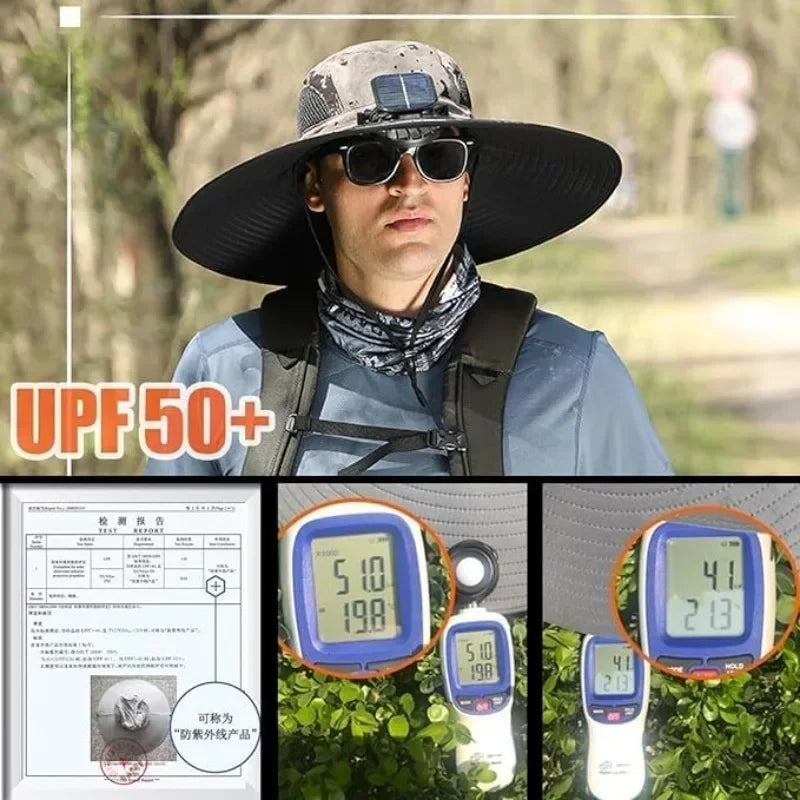 Sunscreen Sun Hat with Solar Fan Outdoor Wide Brim Sun Hat with Fan Upf50 USB Charging Wide Brim Sun Hat for Travel Outdoor