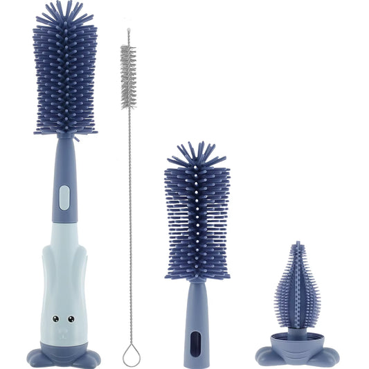 3Pcs Baby Bottle Brush Set 3 in 1 Silicone Baby Bottle Cleaner Pacifier Brush with Stand Portable Straw Glass Cup Cleaner Brush