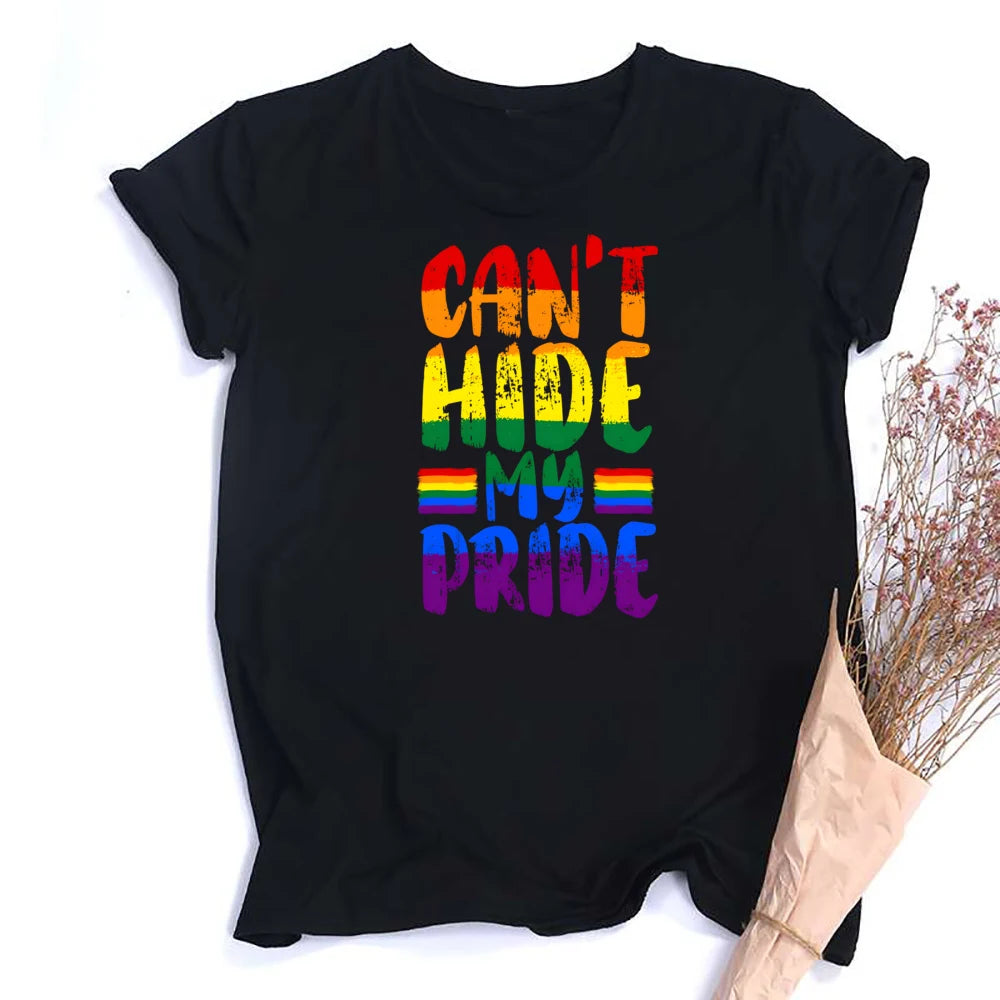 Can'T Hit My Pride Print Women Tee Shirt Girl Rainbow Tshirts LGBT Pride Month Tshirt Love Wins Graphic Tee Summer Women Clothes