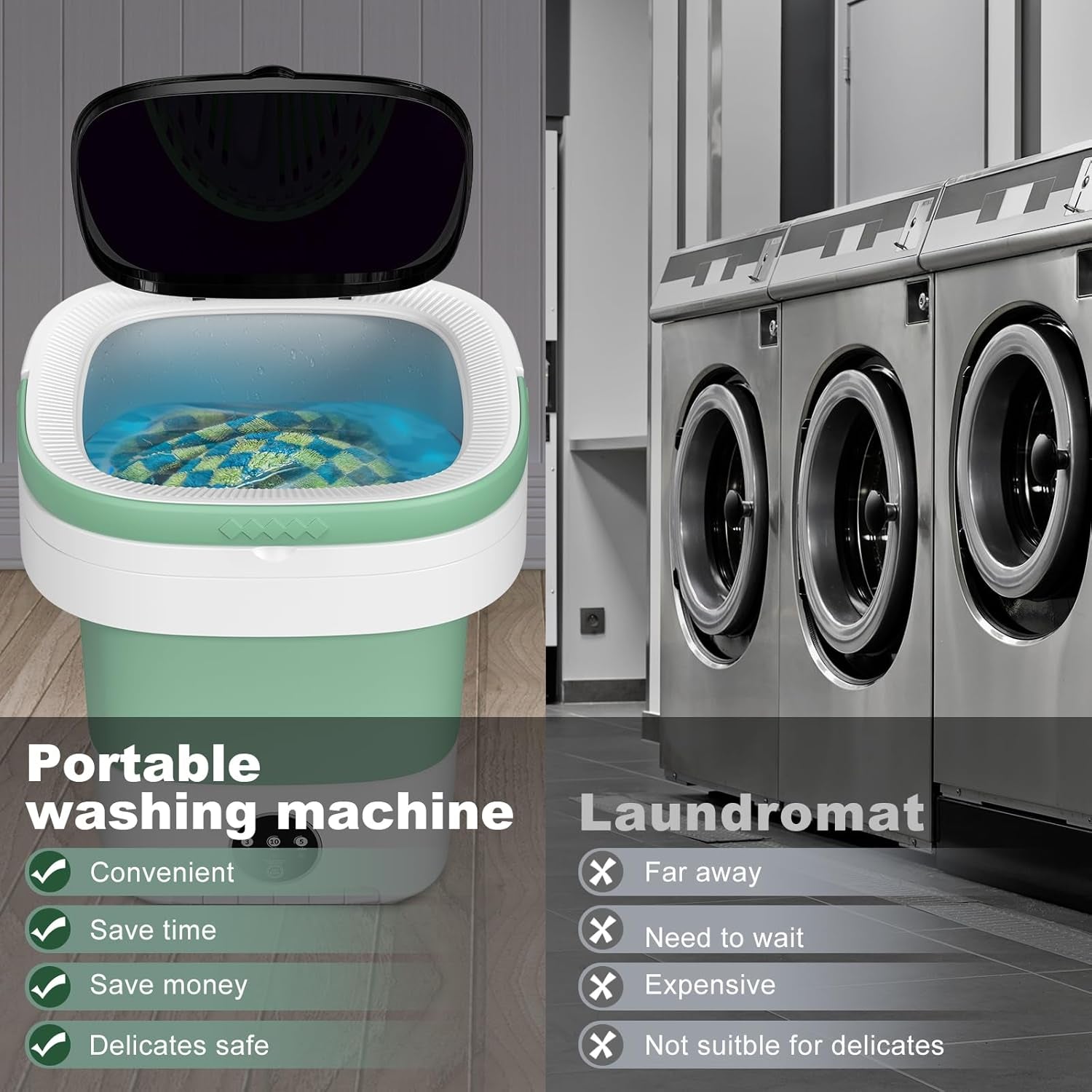 Portable Washing Machine, 12L Upgraded Mini Washing Machine with Spin Basket, Foldable Washer Cleaning for Underwear, Baby Clothes Socks and Small Items, Small Washer for Apartments, Dorm,Rv (Green)