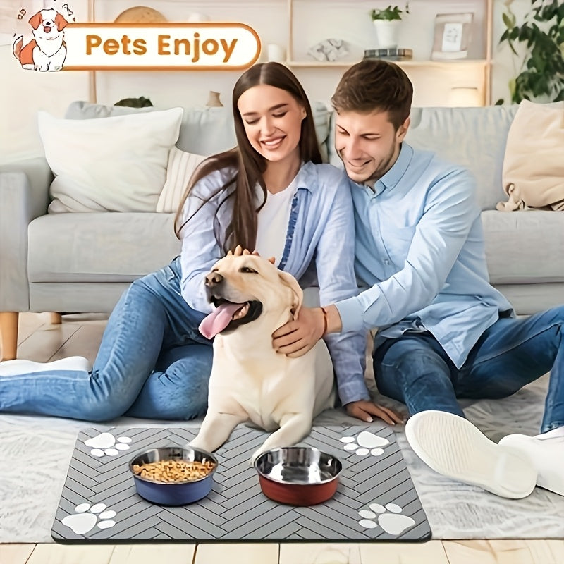 Personalized Custom Anti-Slip Paw Print Dog & Cat Feeding Pads – Quick-Drying, Water-Absorbing, Waterproof, Stain-Resistant Pet Bowl Mats with Bone-Shaped Spacers for Easy Cleaning – Durable Brown & White Designs