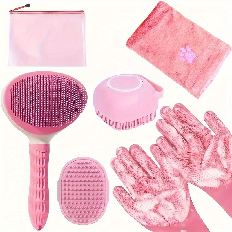 6-Piece Pet Grooming Kit – Brush, Microfiber Towel, Washing Gloves & Shedding Tool