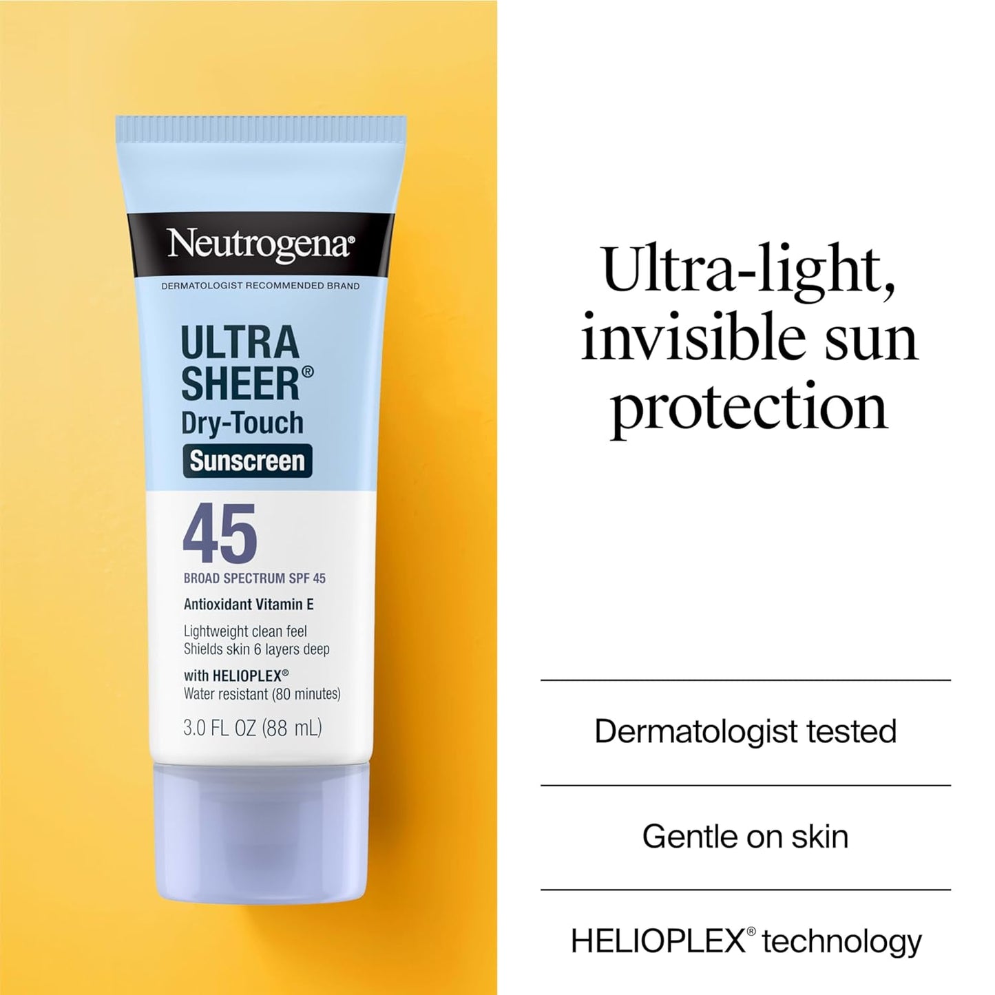 Neutrogena Ultra Sheer Dry-Touch Sunscreen for Face & Body, SPF 45 Broad Spectrum UVA/UVB Protection, Lightweight Water Resistant & Non-Greasy, Travel Size Sunscreen, 3 Fl. Oz 2 Pack