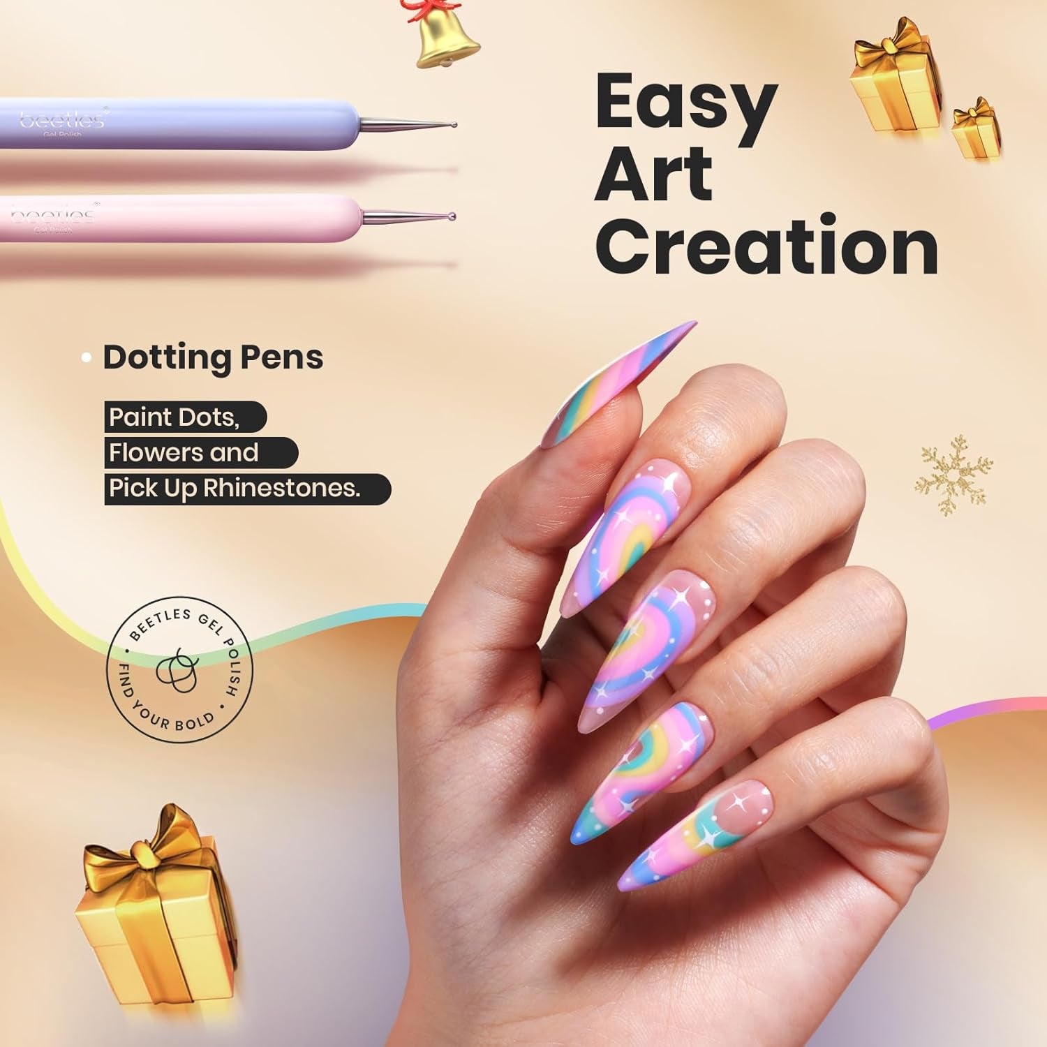Beetles Gel Polish Nail Art Brushes, 6 Pcs Fingernail Art Design Pens, Wood Alloy Handle, Dotting Pen Clean up Liner French Nail Brush Set, DIY Manicure Tools Gift for Women