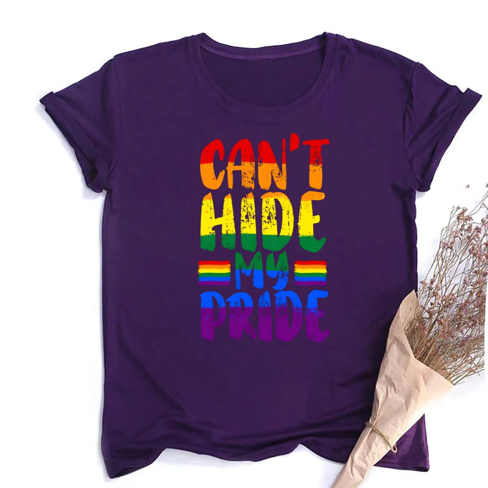 Can'T Hit My Pride Print Women Tee Shirt Girl Rainbow Tshirts LGBT Pride Month Tshirt Love Wins Graphic Tee Summer Women Clothes