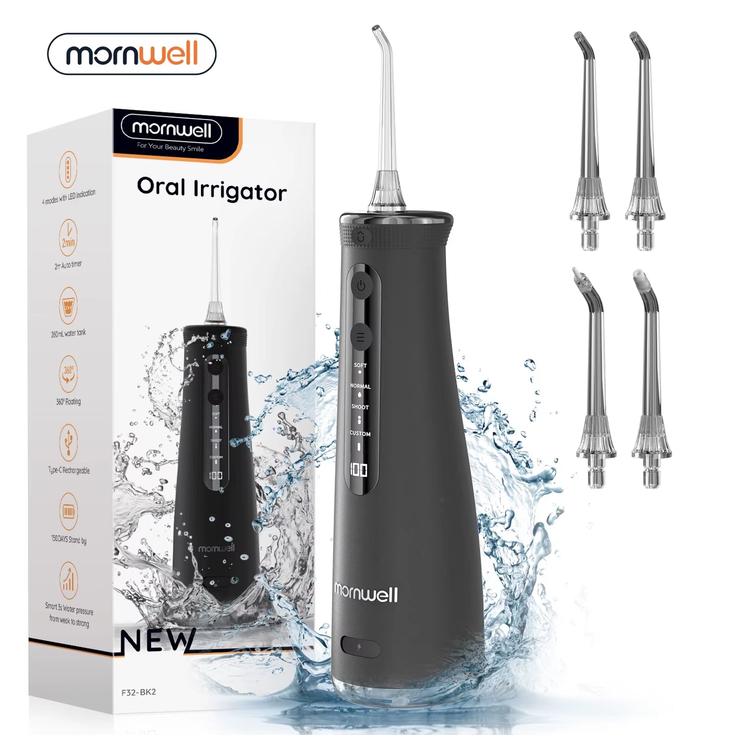 F32 Water Floss Oral Teeth Whitening Home Appliance Sonic Water Flosser 260ML Tank Teeth Cleaner Oral Water Jet