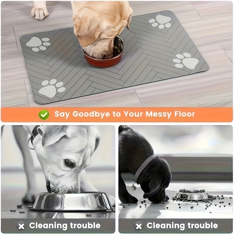 Personalized Custom Anti-Slip Paw Print Dog & Cat Feeding Pads – Quick-Drying, Water-Absorbing, Waterproof, Stain-Resistant Pet Bowl Mats with Bone-Shaped Spacers for Easy Cleaning – Durable Brown & White Designs
