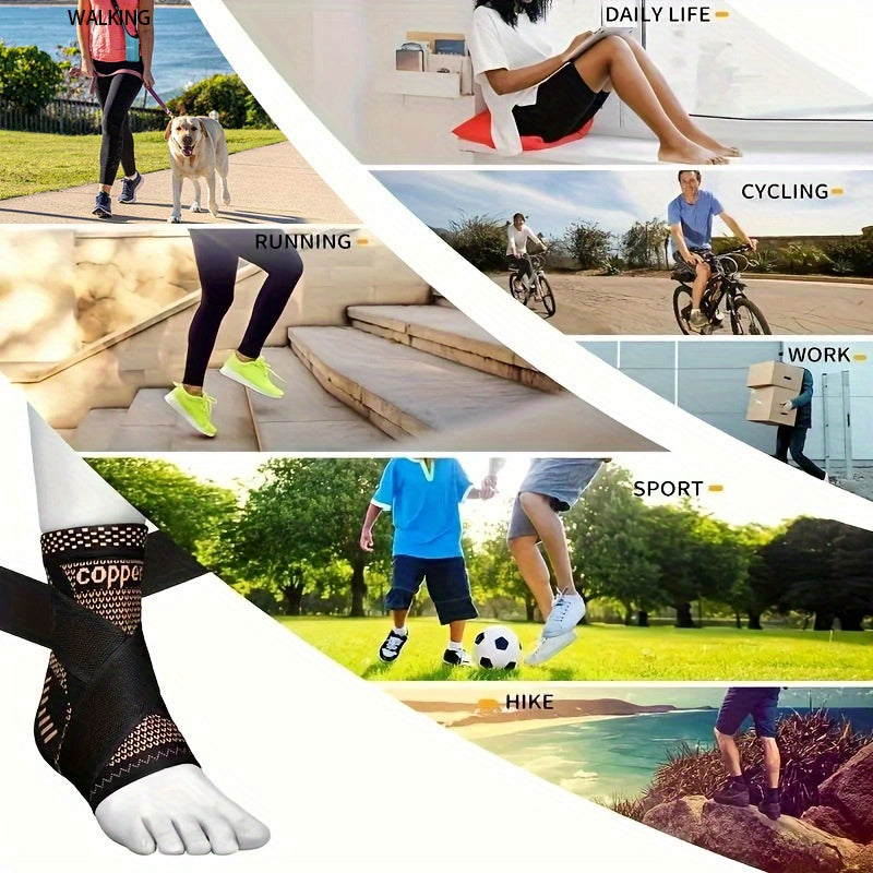 2pcs Copper Ankle Support Braces – Adjustable Compression Foot & Ankle Brace for Sports, Fitness, Injury Recovery, and Pain Relief