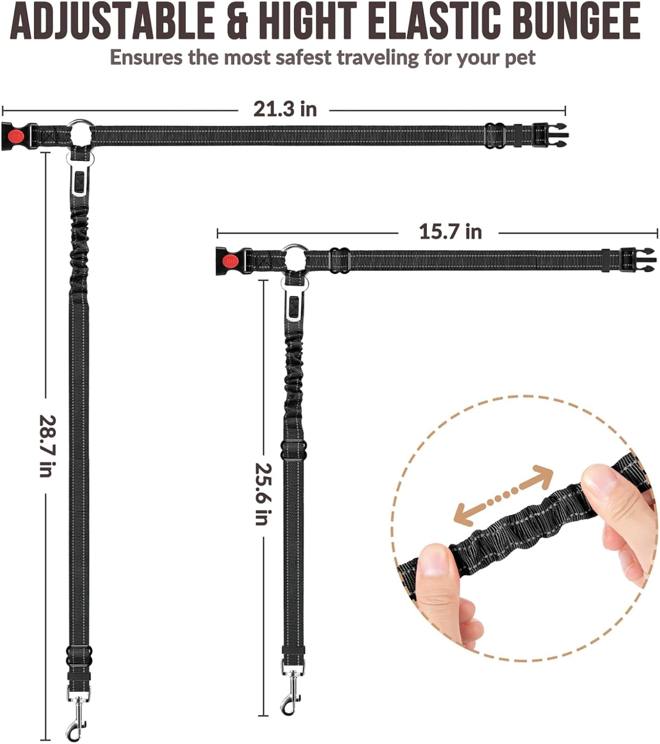 Dog Seat Belt for Car, 2 Pack Dog Car Harness Seatbelt Adjustable with Elastic Bungee Buffer, 2 in 1 Pet Car Leash Headrest Restraint Dog Reflective Safety Tether (S, Black, Headrest+Clip)