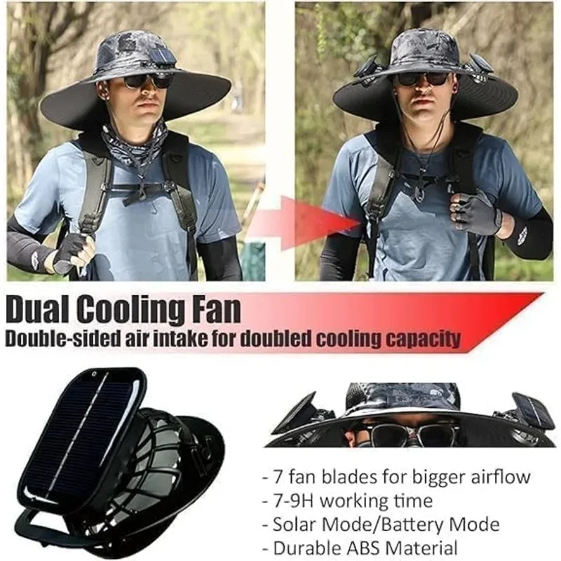 Sunscreen Sun Hat with Solar Fan Outdoor Wide Brim Sun Hat with Fan Upf50 USB Charging Wide Brim Sun Hat for Travel Outdoor