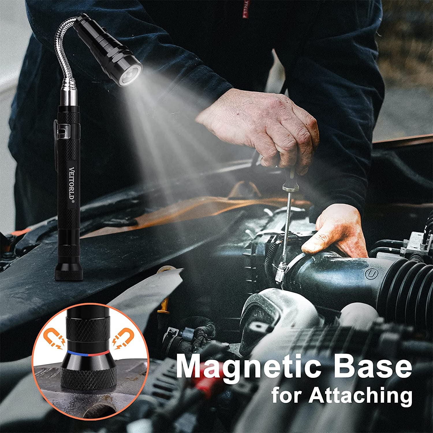 Gifts for Dad Men from Daughter Son Wife, Christmas Stocking Stuffers, Extendable Magnetic Flashlight, Telescoping Magnet Pickup Tool, Cool Birthday Gifts for Father Grandpa Husband Boyfriend Women