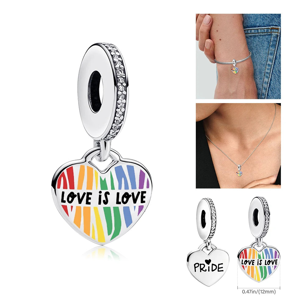 2025 Hot 925 Sterling Silver Rainbow Pride Month Charm Pendant Heart Bead Unlimited Fit Original Bracelet for Women Jewelry Gift